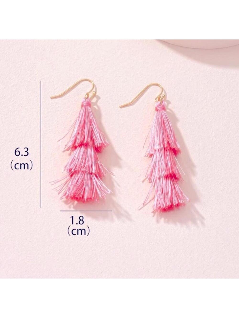 Pink Western Tassel Earrings - Picture 2 of 2